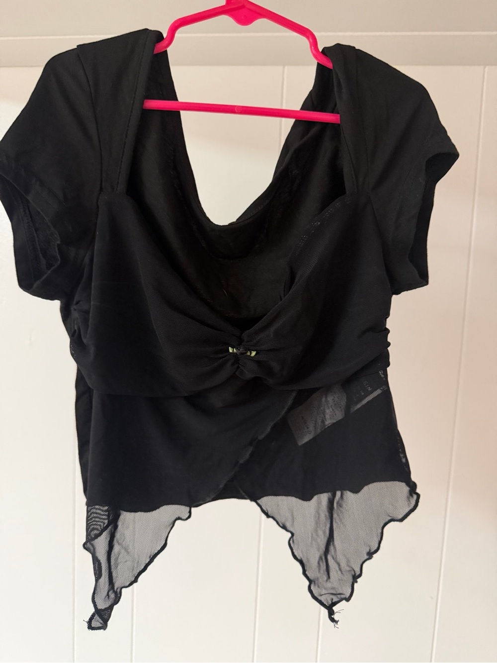 SHEIN Black Short-Sleeve Knot Front Tunic with Sheer Asymmetrical Hem